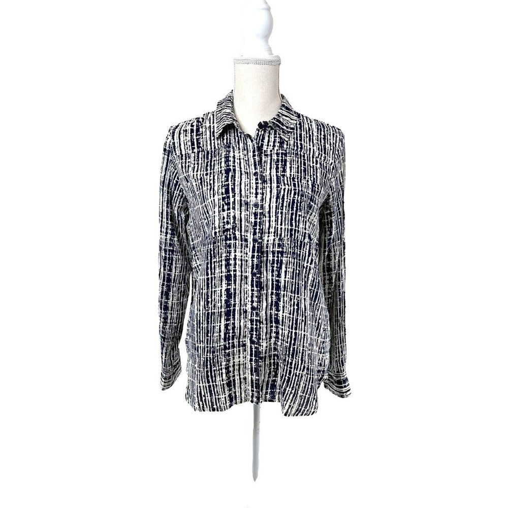 Anthropologie Holding Horses Sammie  Long Sleeved Navy Blue‎ Abstract Blouse Sz2
